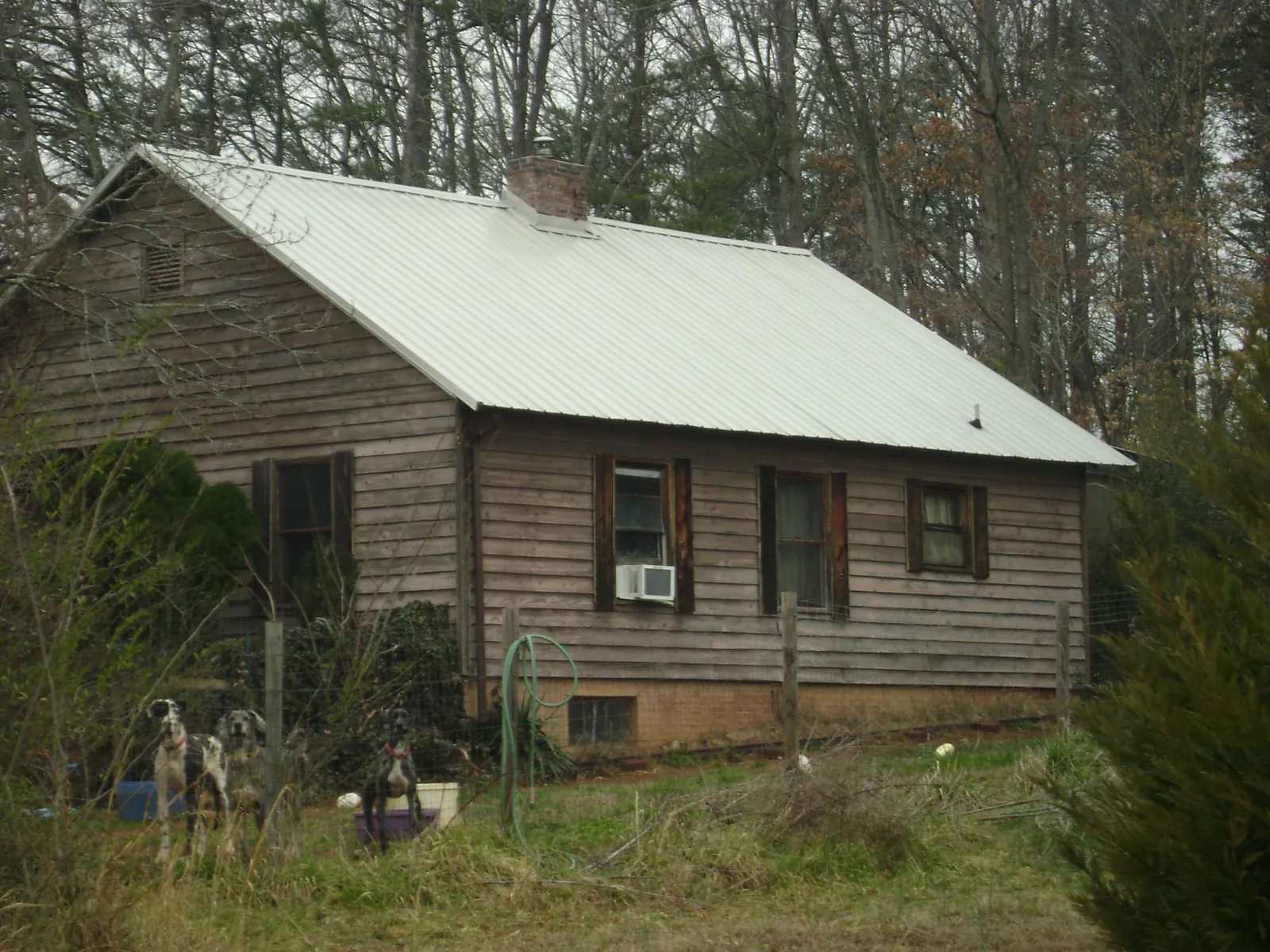 White metal roof on an old wood sided farmhouse, from a Metal Roof Installation job in Lakeshore
